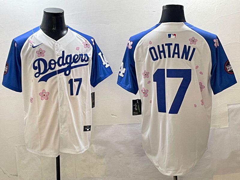 Men Los Angeles Dodgers 17 Ohtani White Blue Sakura Edition 2025 Nike MLB Jersey style 8